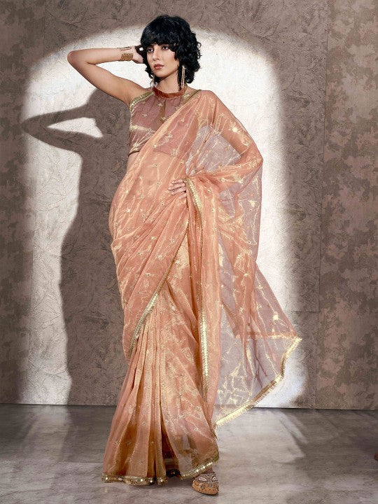 Ethnic Motifs Sequinned Net Saree