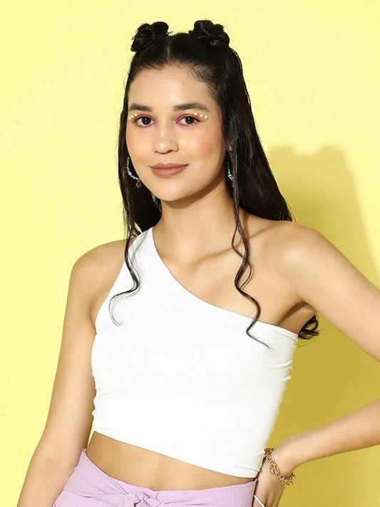 One Shoulder Styled Back Crop Top