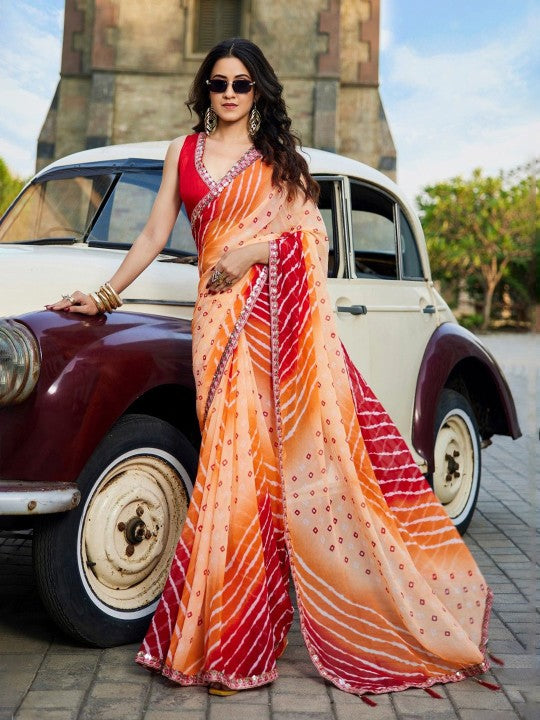 Bandhani Embellished Georgette Saree