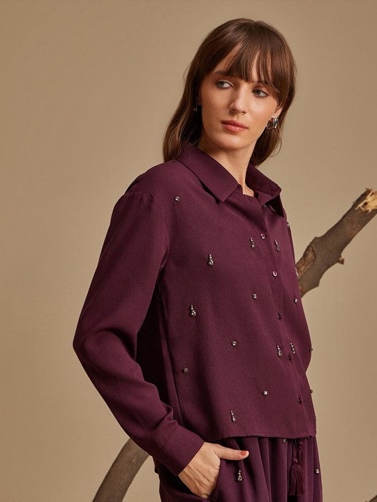 Women Relaxed Spread Collar Solid Casual Shirt