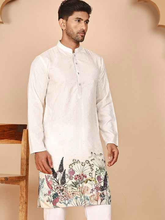 Floral Printed Mandarin Collar Straight Kurta