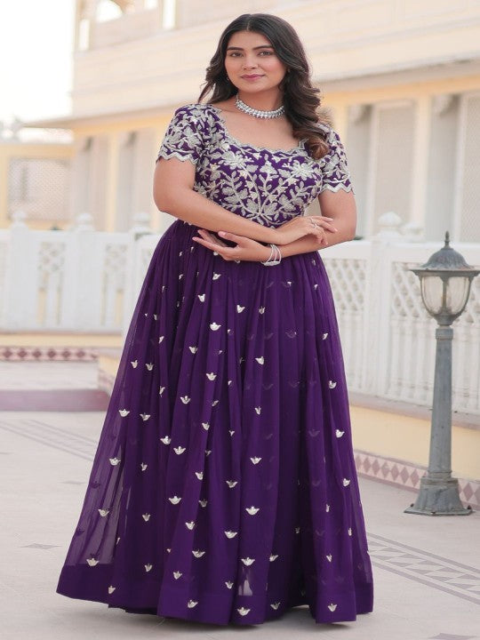 Women Georgette Embroidered Fit‑and‑Flare Ethnic Dress