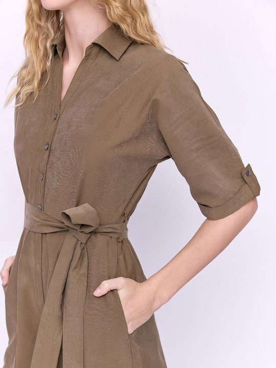 Brown solid basic jumpsuit