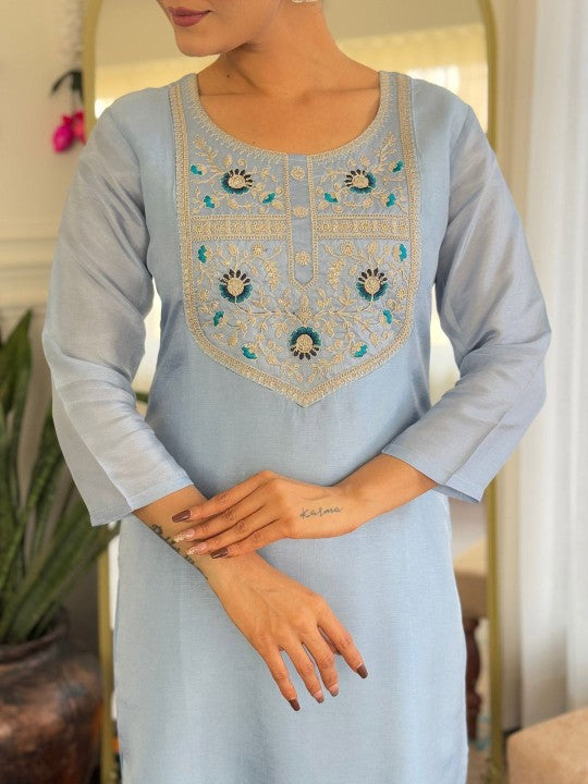 Women Ethnic Motifs Embroidered Regular Thread Work Kurta with Trousers & Dupatta