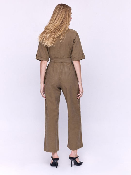 Brown solid basic jumpsuit