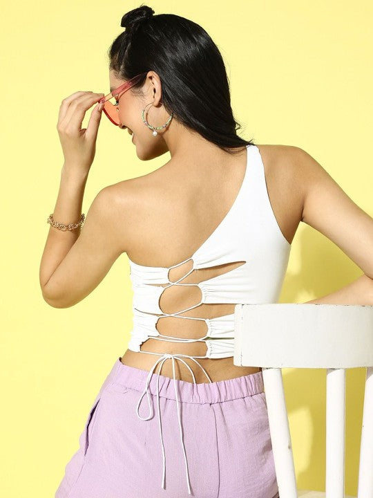 One Shoulder Styled Back Crop Top