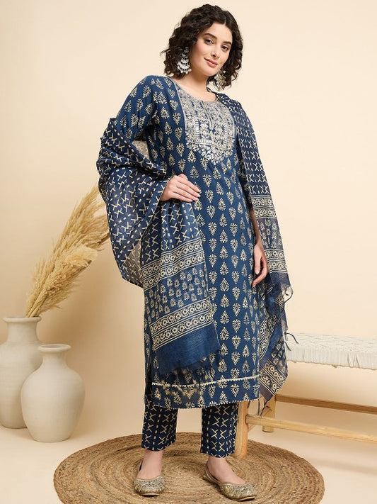 Women Ethnic Motifs Printed Regular Kurta with Trousers & Dupatta